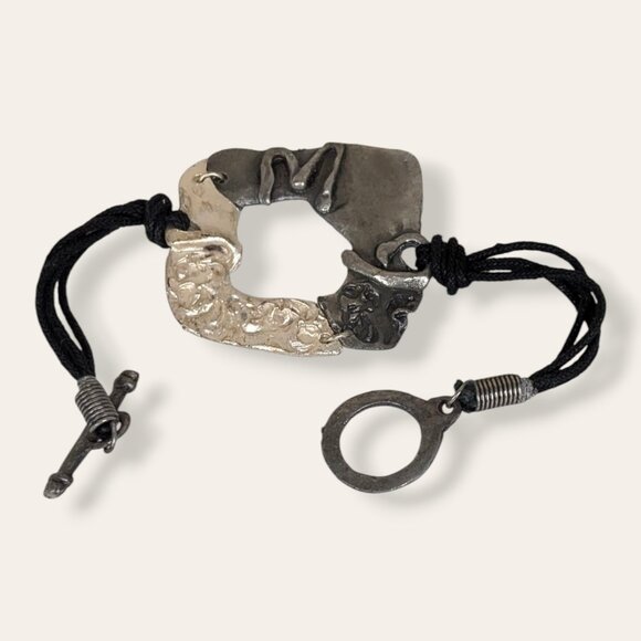 V. Distressed Metal Square Bracelet - Picture 2 of 5